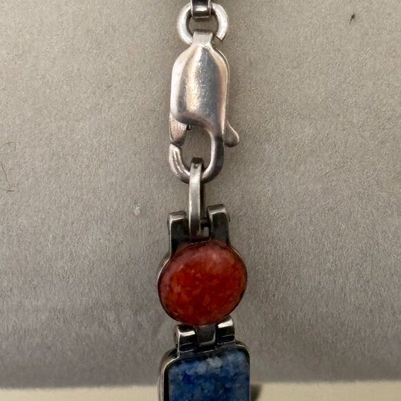 Carolyn Pollack Double Sided Reversible Turquoise Coral Lapis Lazuli Bracelet - Picture 3 of 15